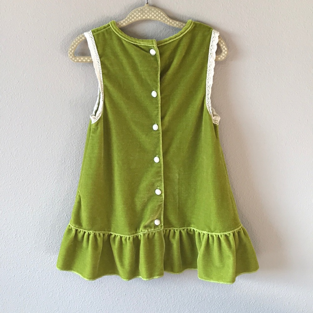 Girls Green Stretch velour sleeveless dress